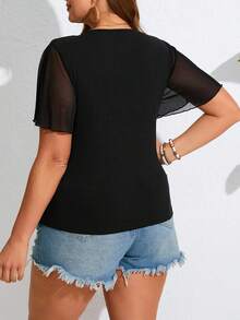 SHEIN Frenchy Kích thước lớn Màu thuần Trang trí ren Áo thun - màu đen - Xem 5