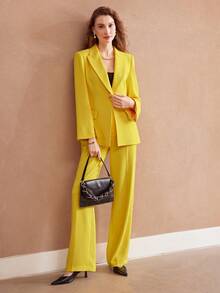 MOTF PREMIUM 高腰斜口袋斜紋西裝褲 - 黃色 - 查看 9