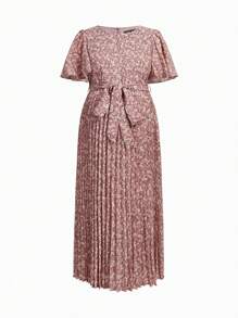 SHEIN Maternity Floral Pleated Dress - Pink - View 10