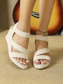 Women's Wedge Heel & Rope Sole & Velvet Strap & Elastic Band Casual And Comfortable Sandals