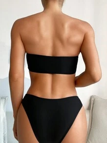 SHEIN Swim Bộ bikini hai mảnh quây rỗng dành cho nữ đi biển mùa hè - màu đen - Xem 2