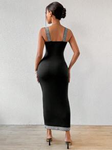 VaVaBold Ladies' Greek Fret Print Dress Maxi Women Outfit - Black - View 2