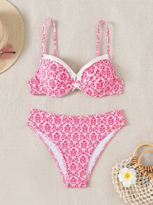 Swim Mod Summer Beach Ditsy Floral Two-Piece Bikini Set - Pink - View 7