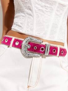 SHEIN BAE Rose Sequin & Rhinestone Decor Waist Belt Party Valentines - Hot Pink - View 1