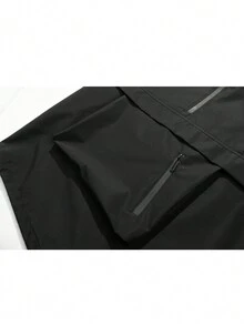 Chaqueta Con Capucha Con Cordón De De Color Sólido Para Hombres - Negro - Ver 8