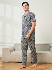 Nam Giường đôi In Trang phục mặc nhà Bộ - Xám - Xem 7