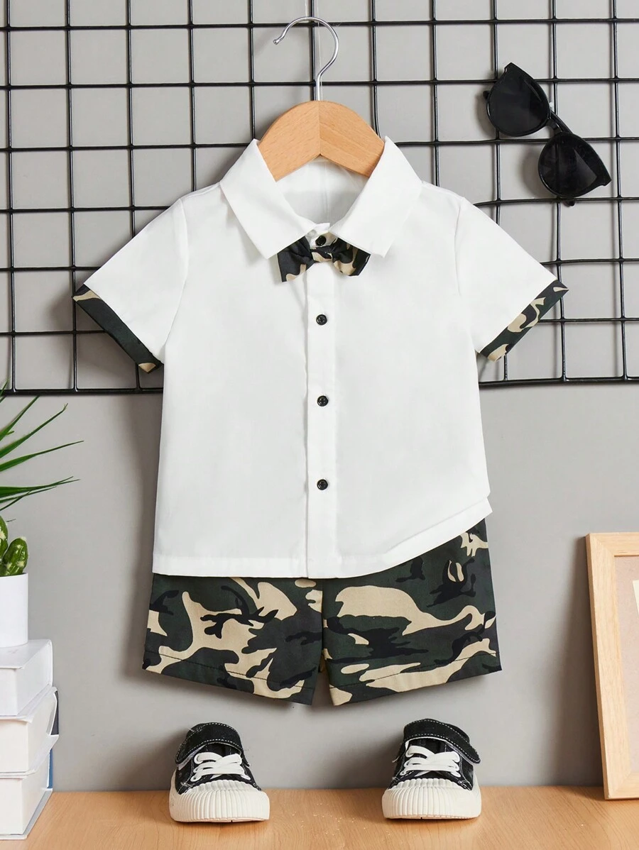 SHEIN Conjunto De Ropa Casual De Camuflaje De Niño Pequeño Con Estilo De Caballero - Multicolor - Ver 1