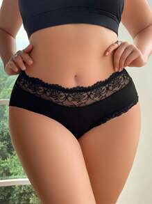 Plus Size Women's PLace Patchwork Triangle Panties Lingerie - Black - View 3