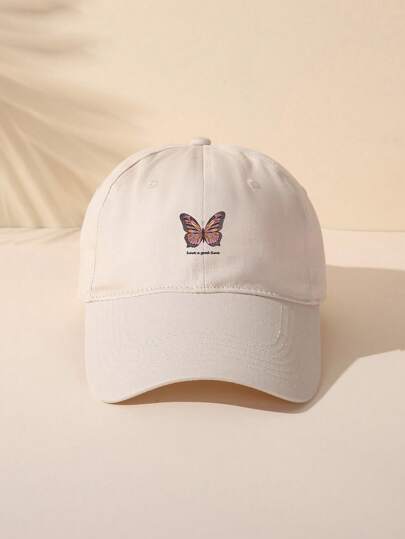 Skyy Designs Co Artist Girlcore Fashionable Casual Butterfly & Letter Print Pattern Kawaii Baseball Cap Cute, For Holiday, Valentine's Day