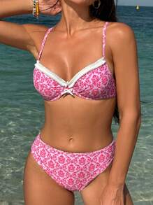 Swim Mod Summer Beach Ditsy Floral Two-Piece Bikini Set - Pink - View 1