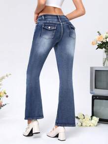 SHEIN MOD Women's Flared Jeans - Medium Wash - View 1