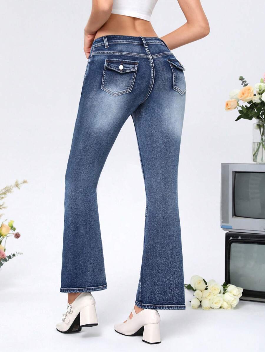 SHEIN MOD Women's Flared Jeans - Medium Wash - View 1