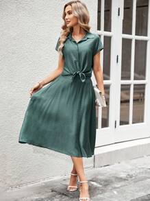 EMERY ROSE Summer Two Piece Outfits Solid Color Shirt & A-Line Skirt Commuting Suit Summer