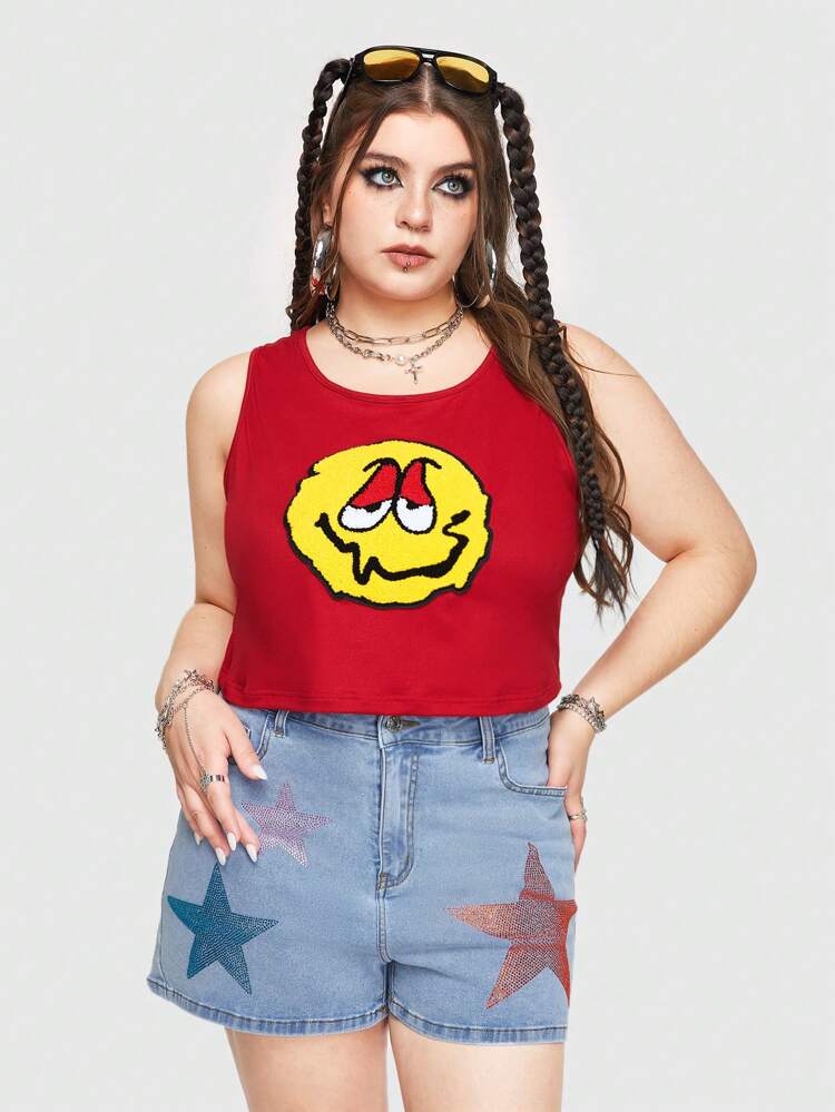 Quirky Street Style Embroidery Towel Face Graphic Tank Top For Summer For Women Plus Size