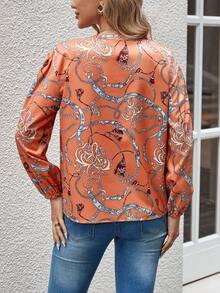 Blusa Estampada De Cadena Para Mujer De Primavera - Rojo - Ver 2