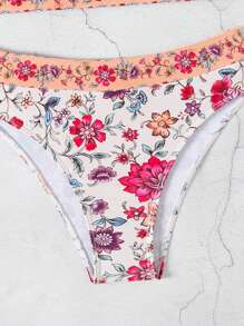 SHEIN Swim Conjunto de bikini con cuello de halter y estampado floral para mujer, nuevo para el verano y el año nuevo