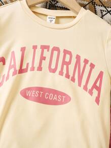 SHEIN 中小學女生休閒字母印花短袖t恤和短褲套裝