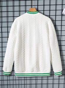 Teen Boy Letter Embroidered Texture Button-Up Baseball Jacket - White - View 2