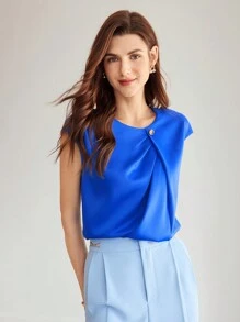 MOTF PREMIUM WOVEN WOMEN'S SOLID COLOR FOLD PLEATED BLOUSE