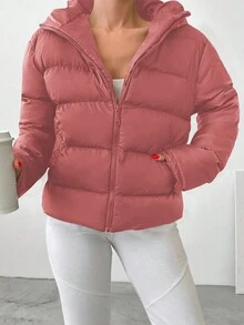 EURMUSE Women's Hooded Puffer Coat Padded Jacket - Baby Pink - View 5