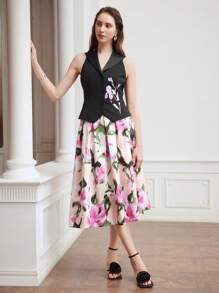 MOTF PREMIUM 手編女士花卉印花折褶裙