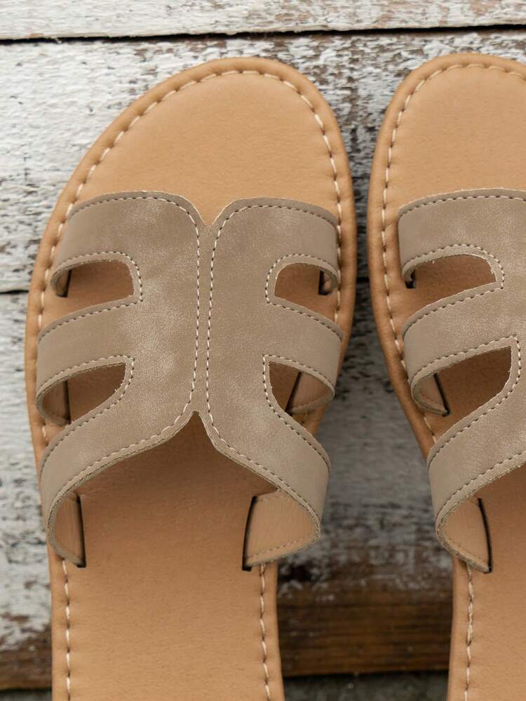 Sandalias Planas Vacías De Verano Para Mujer, Zapatillas Ligeras Para La Playa Y Las Vacaciones - Caqui - Añade 4
