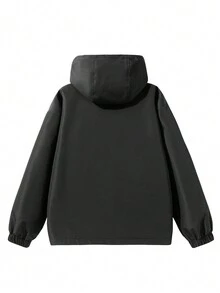 Chaqueta Con Capucha Con Cordón De De Color Sólido Para Hombres - Negro - Ver 2
