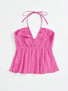 Soleia Top De Cuello Halter De Textura Sólida Para Mujer