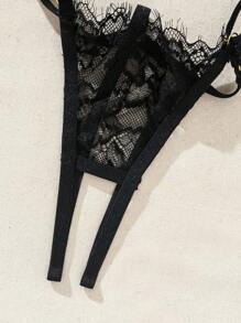 SHEIN 女士性感蕾丝镂空内衣套装，外出时，坏蛋造型 - 黑色 - 查看 4