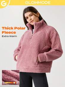 GLOWMODE Thick Polar Fleece Half-Zip Winter Sweatshirt With Zip Pocket Comfortable Warm - Dusty Pink - View 1