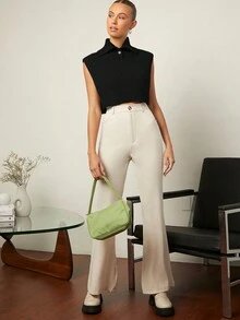 SHEIN BIZwear Women's Buttoned Loose Casual Sweater Vest - Black - View 5