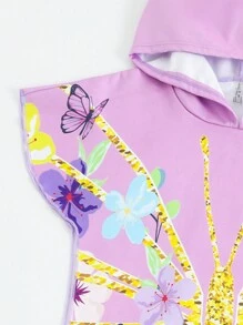 女童花卉印花連帽衫 - 粉色 - 查看 3