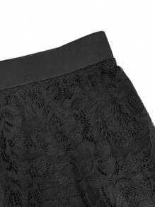 SHEIN Unity 女蕾絲拼接優雅休閒套裝 - 黑色 - 查看 8