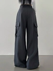 DAZY 女士純色街頭風寬鬆貨褲 - 深灰色 - 查看 2