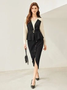 MOTF PREMIUM 編織女士2合1腰帶襯衫 - 黑與白 - 查看 10