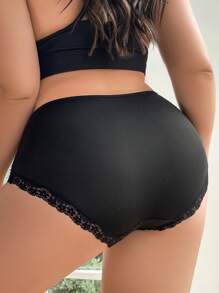 Plus Size Women's PLace Patchwork Triangle Panties Lingerie - Black - View 2