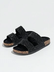 roulvxiang Plateausandale mit Glitzer-Slip-On für Frauen - Memory-Schaum, rutschfest, Hausschuhe für den Alltag, geeignet für den Straßengebrauch