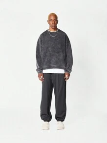 SUMWON 运动慢跑风格冬季运动裤宽松弹力袖口舒适羊毛裤家居服休闲健身裤 - 深灰色 - 查看 4