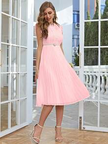 Simplee Women's Round Neck Frill Hem Dress - Pink - View 5