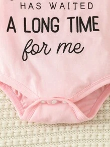 Baby Girl Cute & Fun Letter Print Pink Bodysuit For Spring/Summer - Pink - View 3