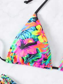SHEIN Swim Bộ bikini dây in hình cây dành cho nữ Lễ hội âm nhạc Bãi biển mùa hè - Nhiều màu - Xem 4