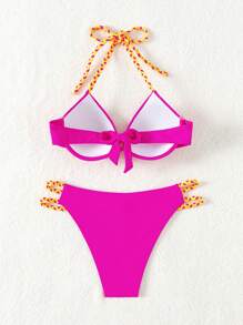 SHEIN Swim Bộ đồ bơi nâng ngực cho nữ kèm vòng thép Lễ hội âm nhạc mùa hè - Màu Hồng Tươi - Xem 2