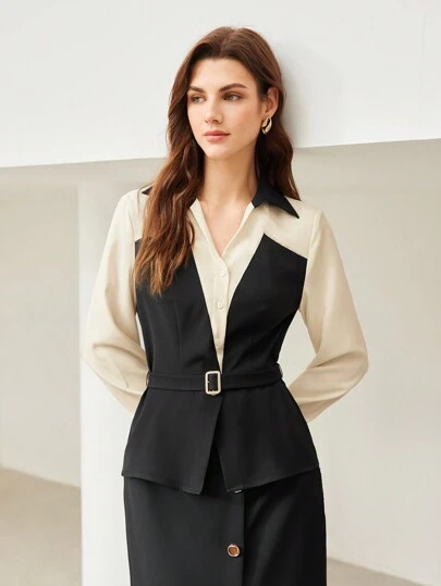 MOTF PREMIUM 編織女士2合1腰帶襯衫