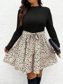 SHEIN Frenchy 女款大尺碼花卉印花束帶連身裙 - 黑色 - 查看 1