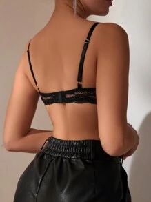 SHEIN Women's Lace Cami Bra Lingerie - Black and White - View 2