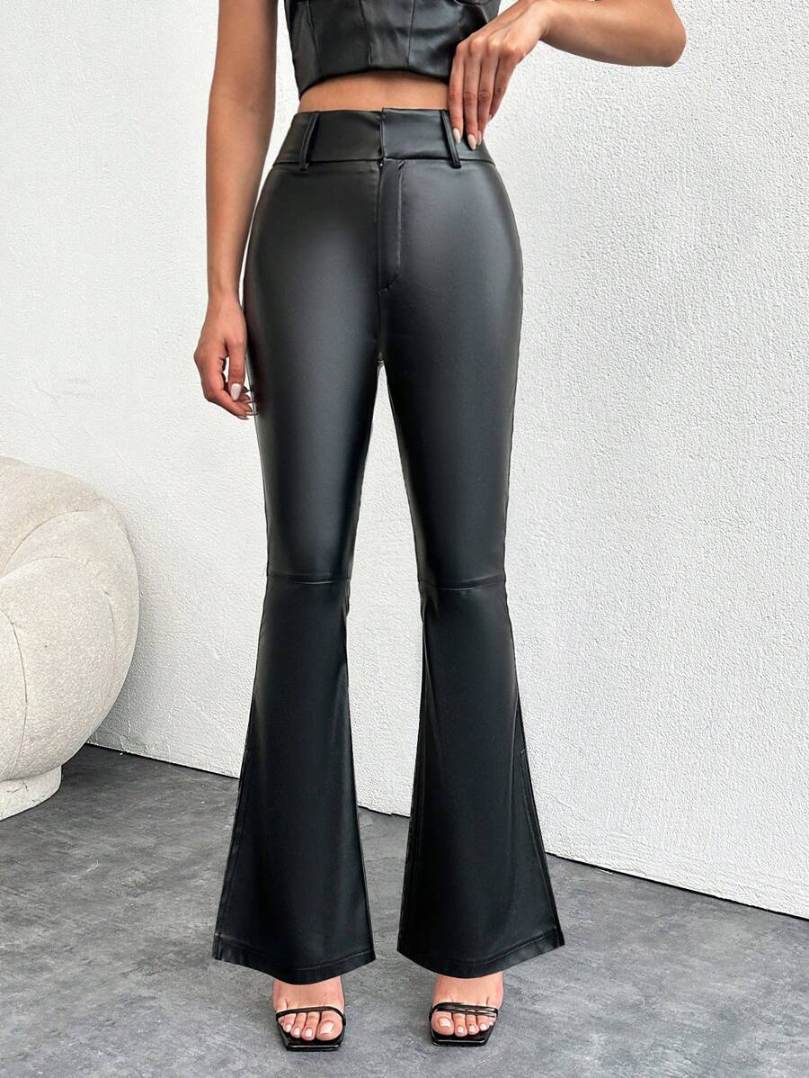 EURMUSE Ladies' Plain Casual Flared Pants - Black - View 1