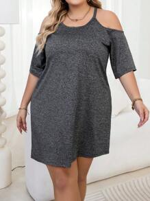 Vestido de dormir casual para mujeres de talla grande con textura de chifón y hombros descubiertos