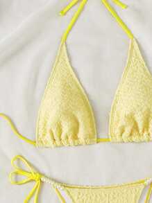 SHEIN Swim Summer Women'S Floral Print Knot Side Bikini Set - Yellow - View 4