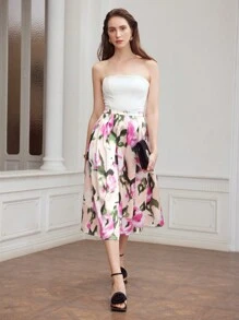 MOTF PREMIUM 手編女士花卉印花折褶裙