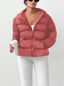 EURMUSE Women's Hooded Puffer Coat Padded Jacket - Baby Pink - View 3